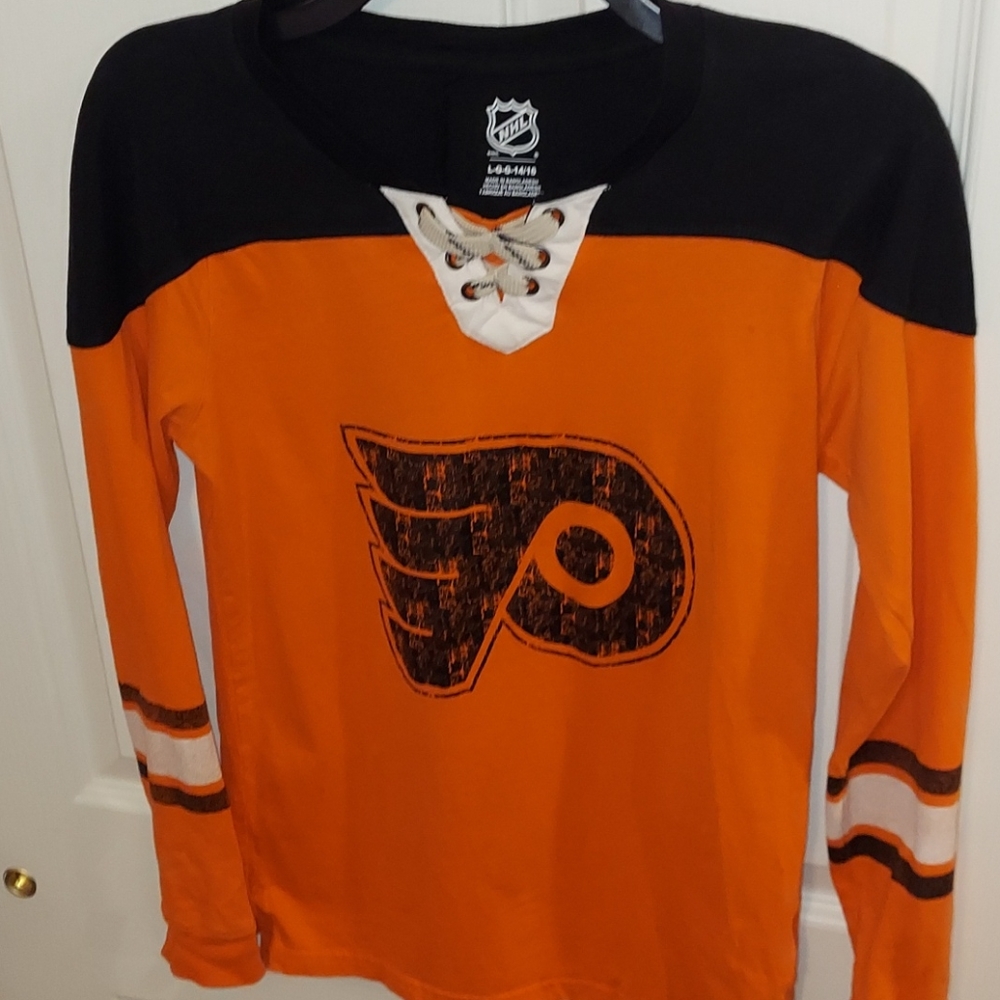 NHL‎ Flyers Orange Long Sleeve Lace-up Tee Youth Large (14-16)